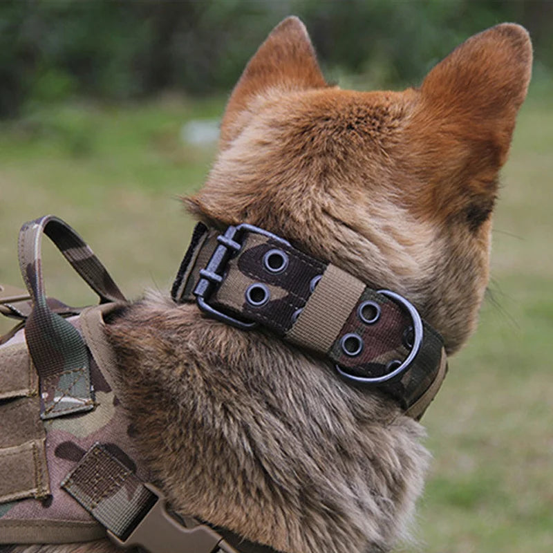 Heavy Duty Adjustable Reflective Tactical Dog Collar for large dogs - Military Style Nylon Training Collar