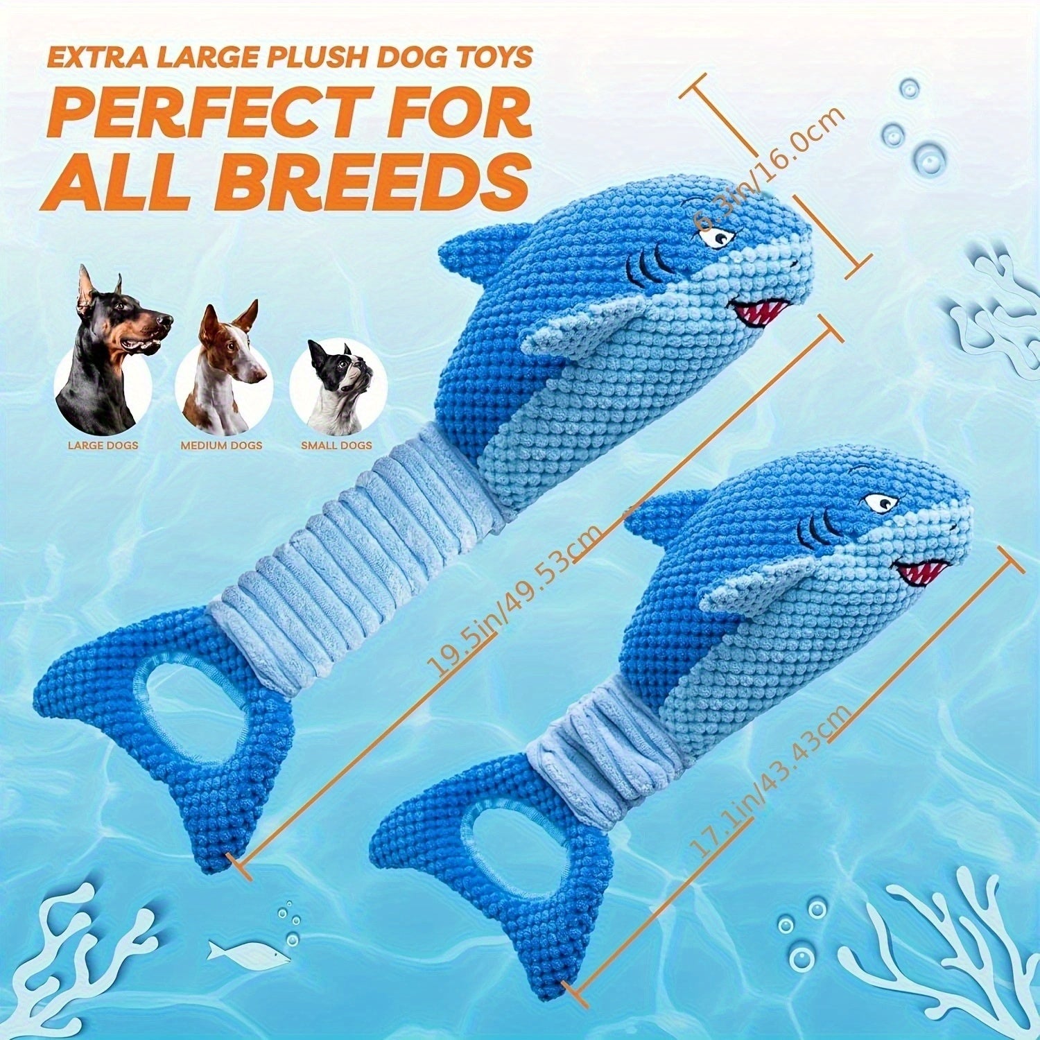 Blue Shark Toy with Musical Notes & Crinkle Sound